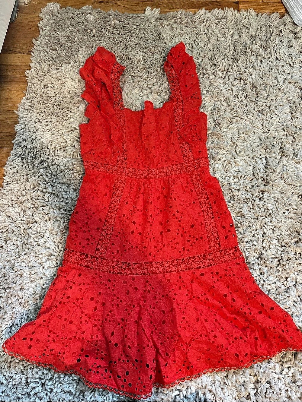 Betsey Johnson Red Eyelet Ruffle Mini Dress Womens Size 6